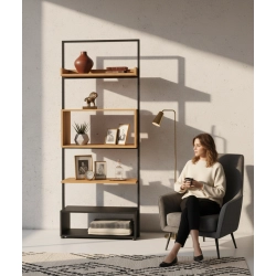 REGAŁ NA KSIĄŻKI METALOWE DREWNO LITE DĄB JESION OLCHA RNK-122